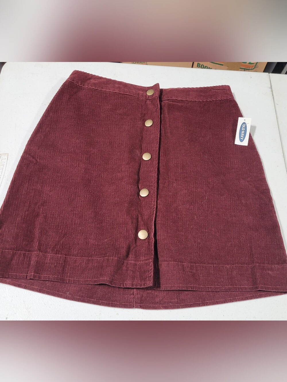 Women’s Burgundy Corduroy Button-Front Skirt